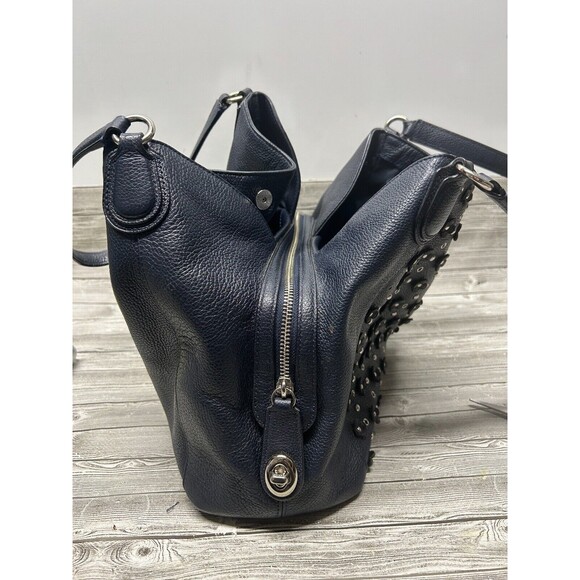 Coach Edie 31 Leather Shoulder Bag in Floral Rivets Navy Blue Handbag & Wallet - Picture 9 of 11